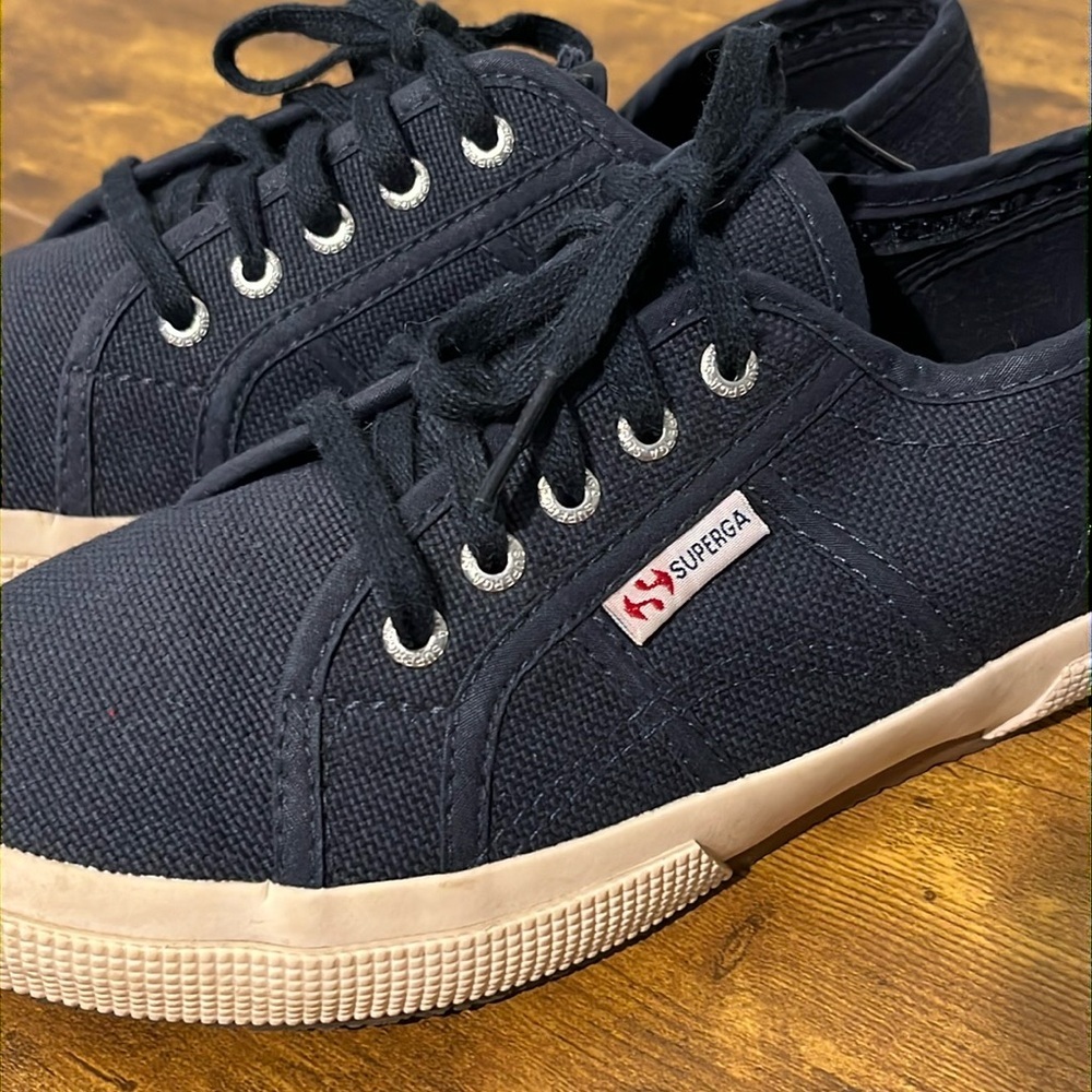 SUPERGA COTU 2750 Canvas Casual Sneakers Kids 2 Classic Navy  Sneakers Like New - Picture 4 of 9